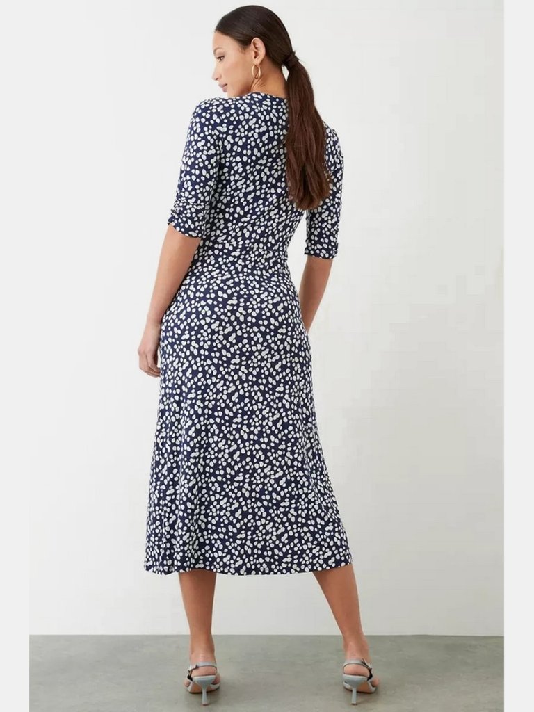 Womens/Ladies Spotted Wrap Midi Dress - Navy