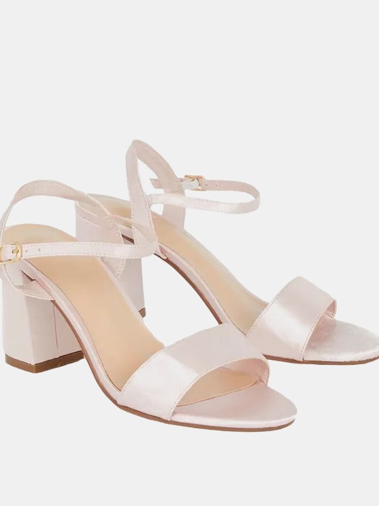 Womens/Ladies Swirl Satin Wide Block Heel Sandals - Blush