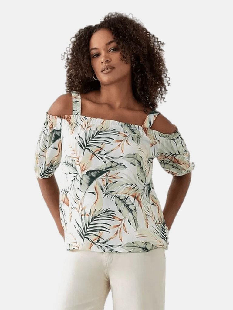 Womens/Ladies Tropical Tie Shoulder Bardot Top