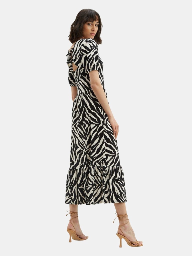 Womens/Ladies Zebra Print Tie Back Petite Relaxed Midi Dress