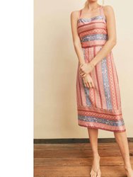 Border Print Midi Skirt In Pink Multi - Pink Multi