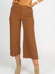 Camel Pinstripe Wide Leg Trousers - Brown
