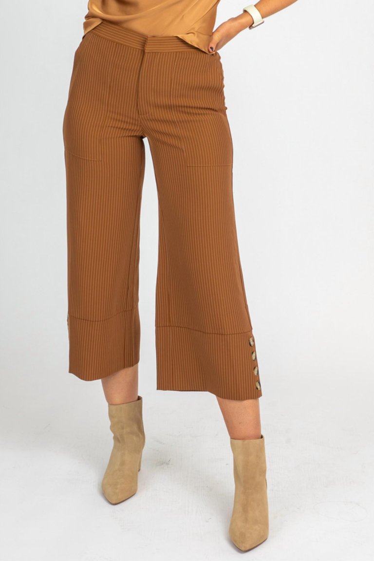 Camel Pinstripe Wide Leg Trousers - Brown