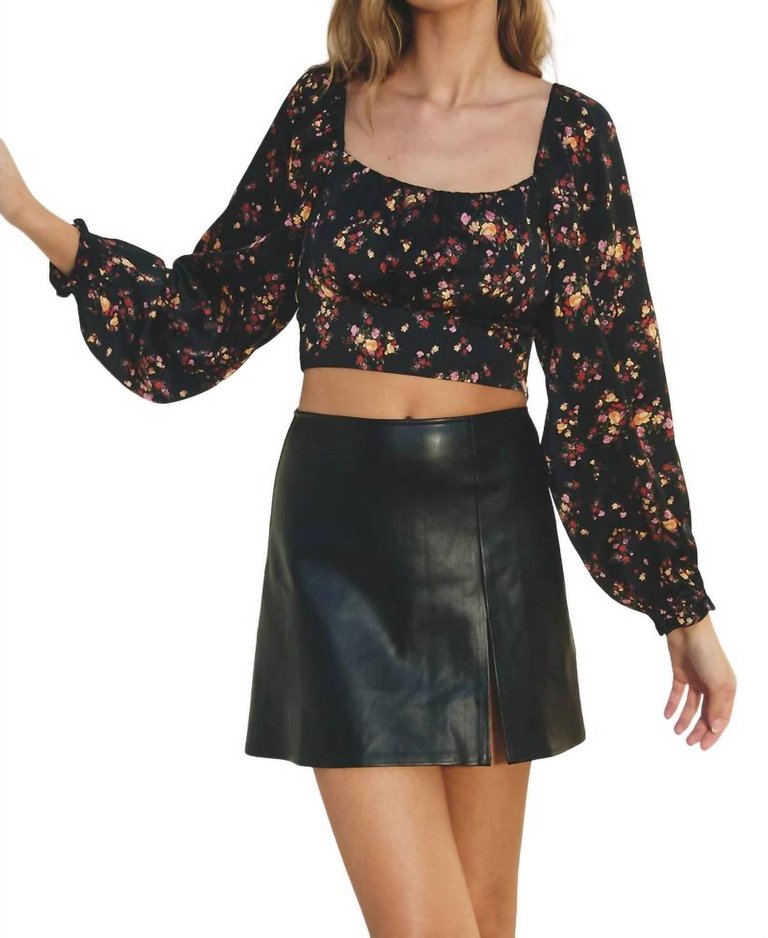 Dainty Floral Square Neck Crop Top In Black Multi - Black Multi