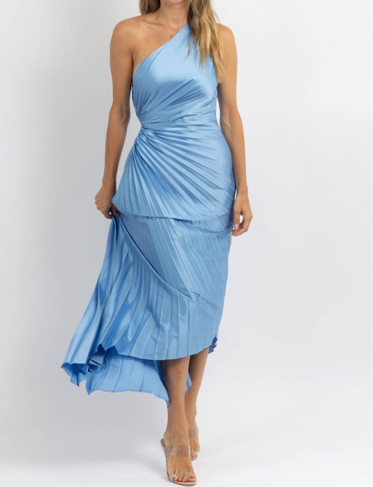 Fresco Pleated Midi Dress In Blue