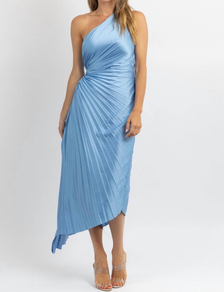 Fresco Pleated Midi Dress In Blue - Blue