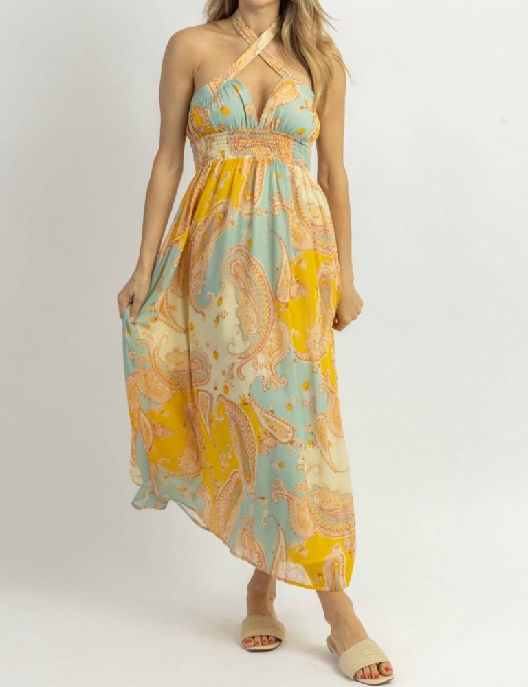 Lemonade Breeze Crossover Midi Dress - Yellow