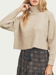 Ribbed-Knit Cropped Turtleneck Sweater - Oatmeal