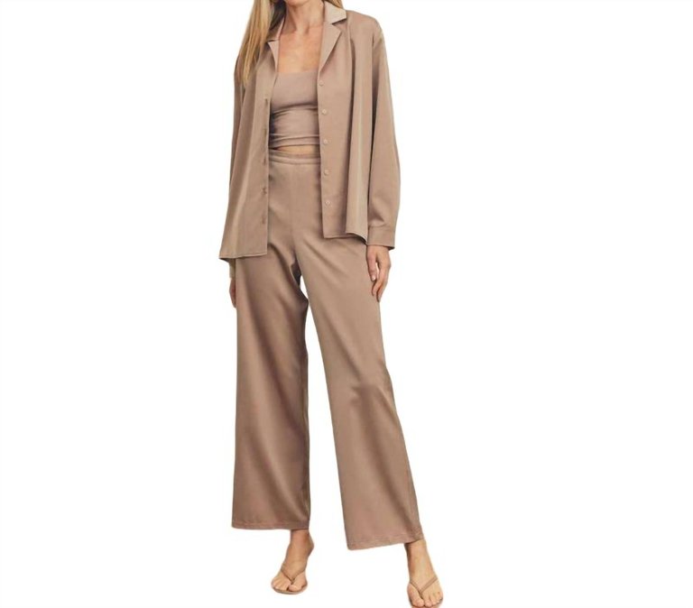 Satin Pants In Taupe - Taupe