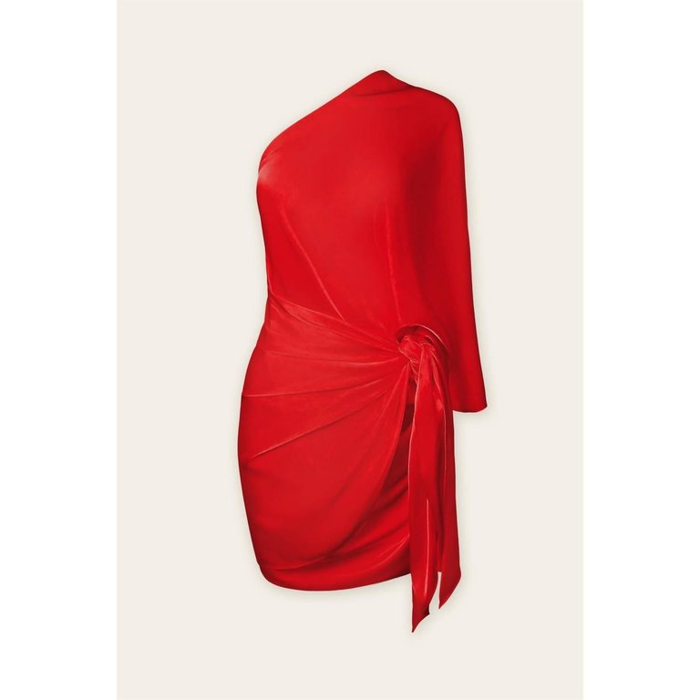 Women's Emily One Shoulder Drape Mini Dress In Red - Red