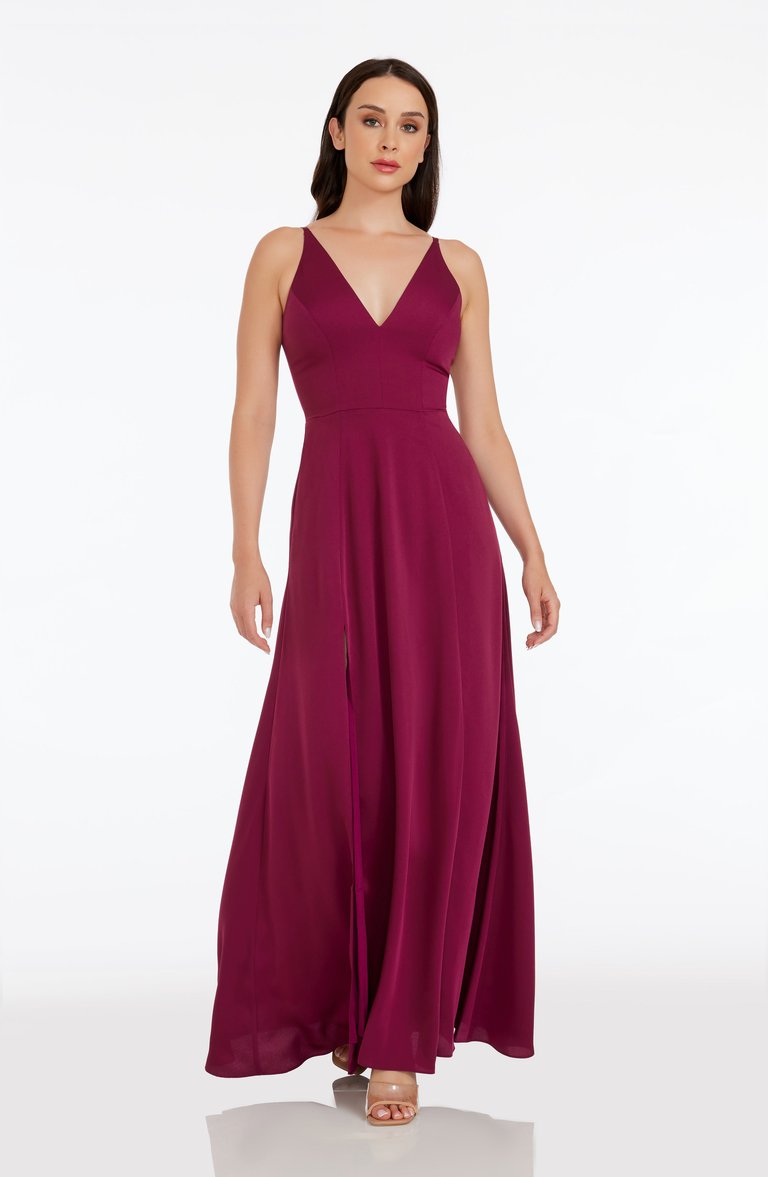 Parker Magenta Front Slit Maxi Dress - Dark Magenta