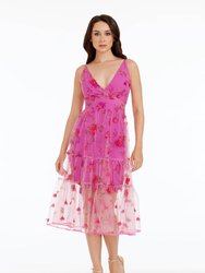 Paulette 3D Rose Dress - Fuchsia Multi