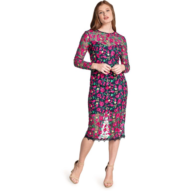 Sophia Floral Embroidered Dress - Navy Multi