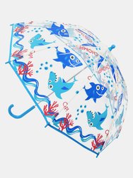 Childrens/Kids Shark Stick Umbrella - Clear/Blue