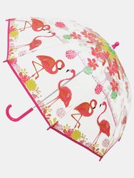 Drizzles Childrens/Kids Flamingo Stick Umbrella (Clear/Pink) (One Size) - Clear/Pink