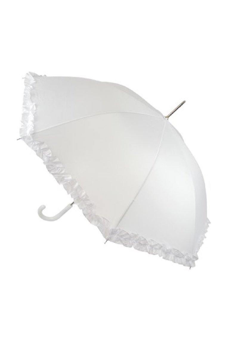 Frilled Bridal Stick Umbrella - White