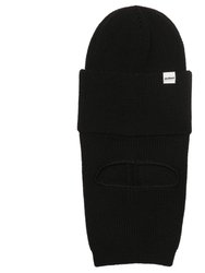 Merino Wool Balaclava Rib Knit Beanie - Black