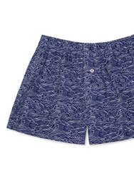 Organic Cotton Japanese Waves Boxer Shorts - Navy
