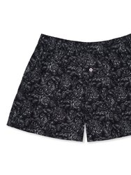 Organic Cotton Rose Boxer Shorts - Black