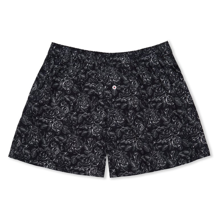 Organic Cotton Rose Boxer Shorts - Black