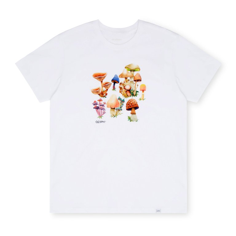 Organic Cotton Seb Gorey Watercolor Shrooms T-Shirt - White