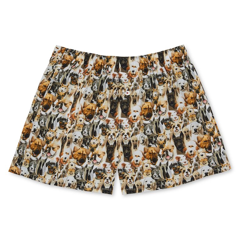 Organic Cotton Watercolor Dogs Boxer Shorts  - White