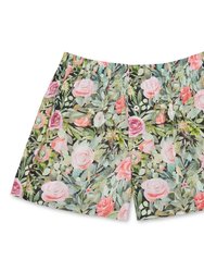 Organic Cotton Watercolor Roses Boxer Shorts - Black