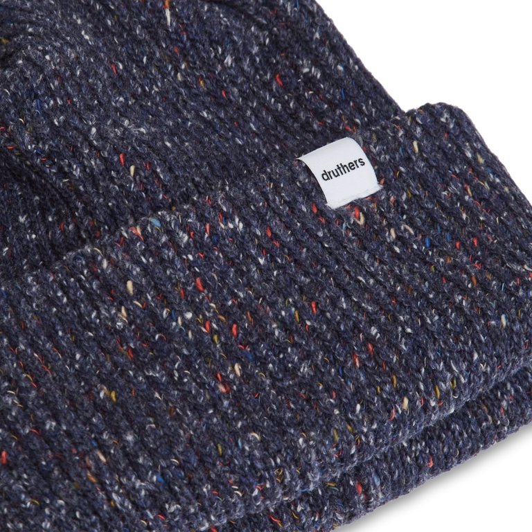 Recycled Cotton Melange 1X1 Rib Beanie - Navy Melangé