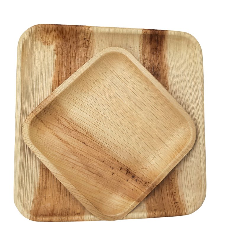 Palm Leaf Plate Party Set (50 Pcs.) - Square 10" Dinner Plates (25Pcs.), 7" Dessert Plate Set (25Pcs.)