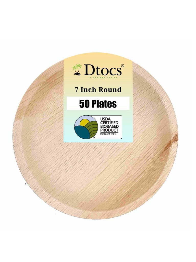 Palm Leaf Plates Round 7" Dessert Plate Set (Pack 50)