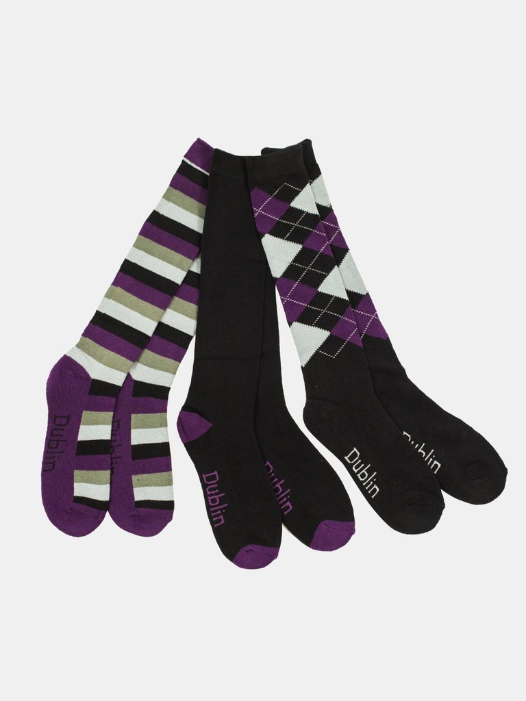 Unisex Socks Pack Of 3 - Black/Purple/Gray - Black/Purple/Gray