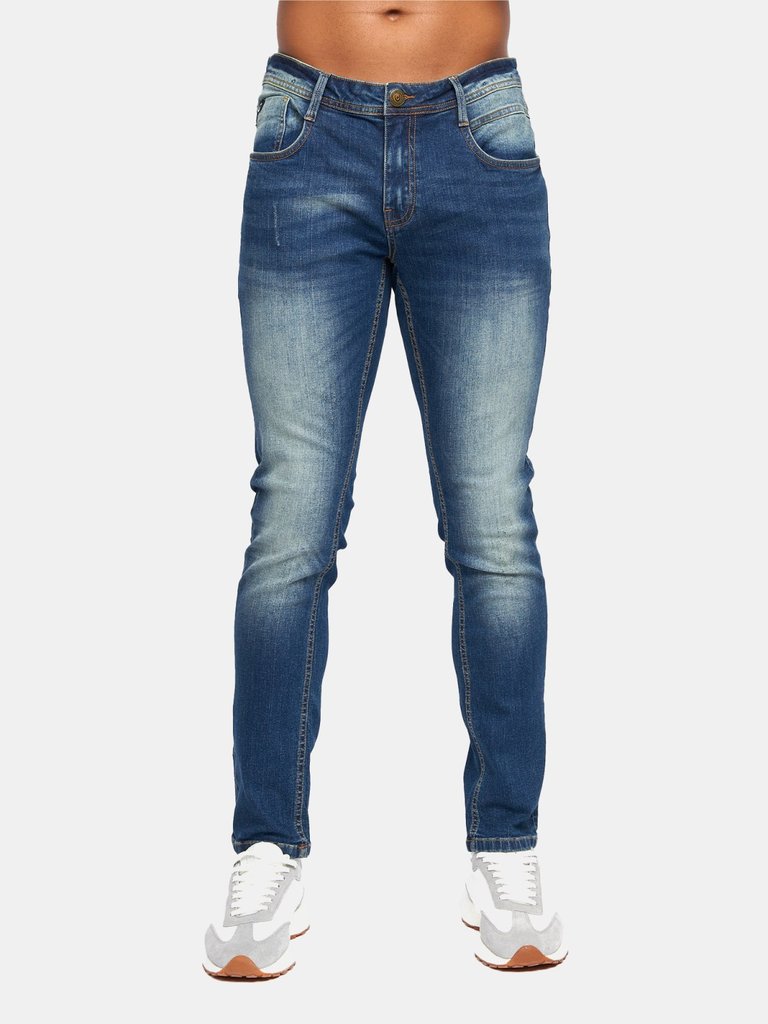 Mens Tranfil Distressed Slim Jeans - Tinted Blue - Tinted Blue