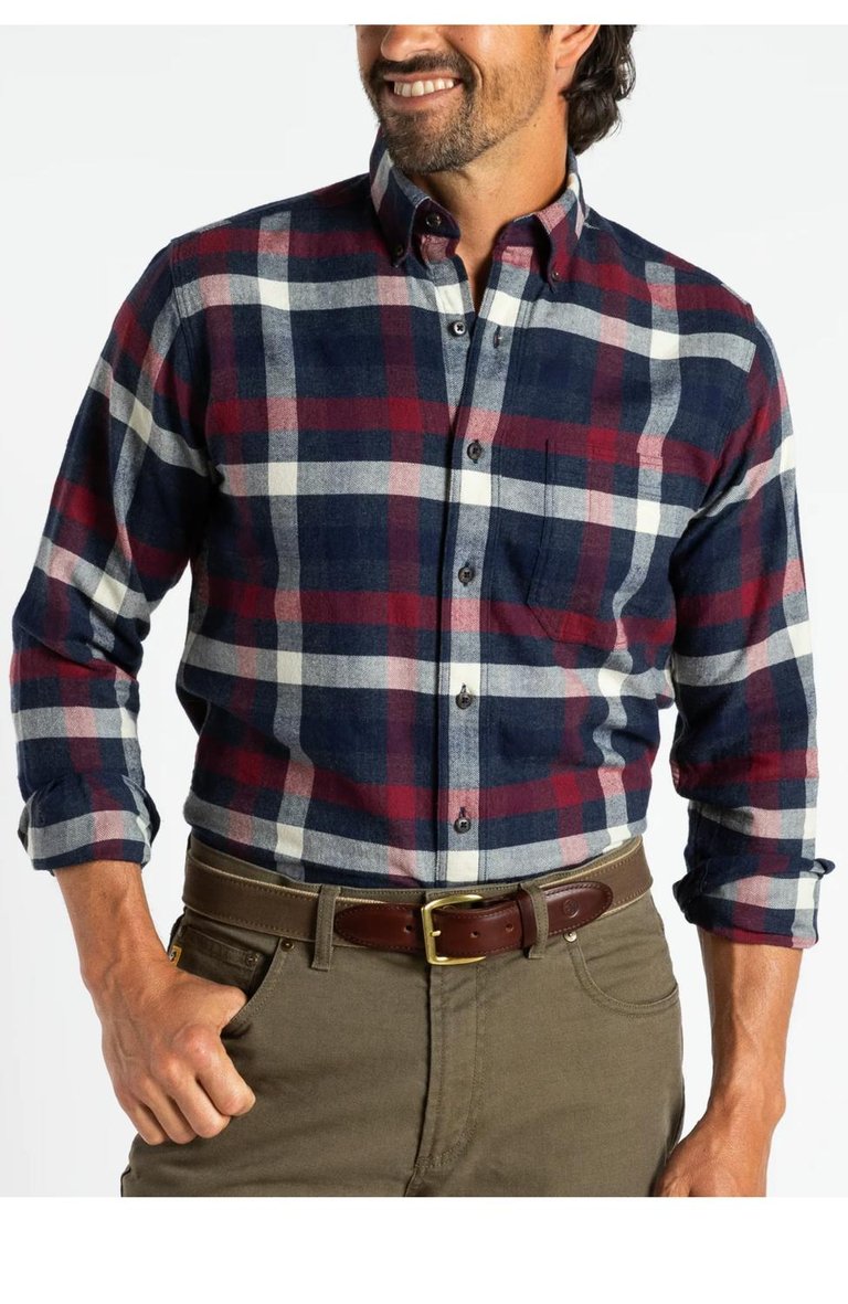 Shelton Plaid Cotton Flannel Sport Shirt In Burnt Russet