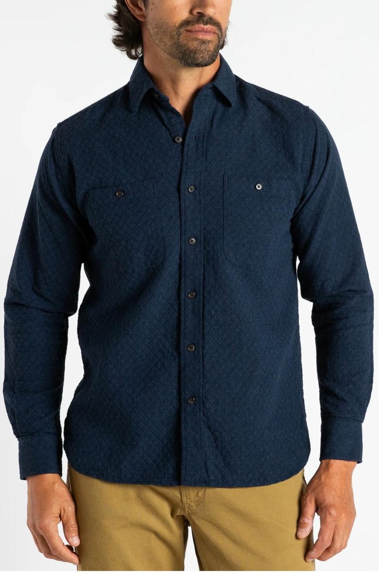 Westover Solid Cotton Quilted Sport Shirt In Navy Heather - Navy Heather