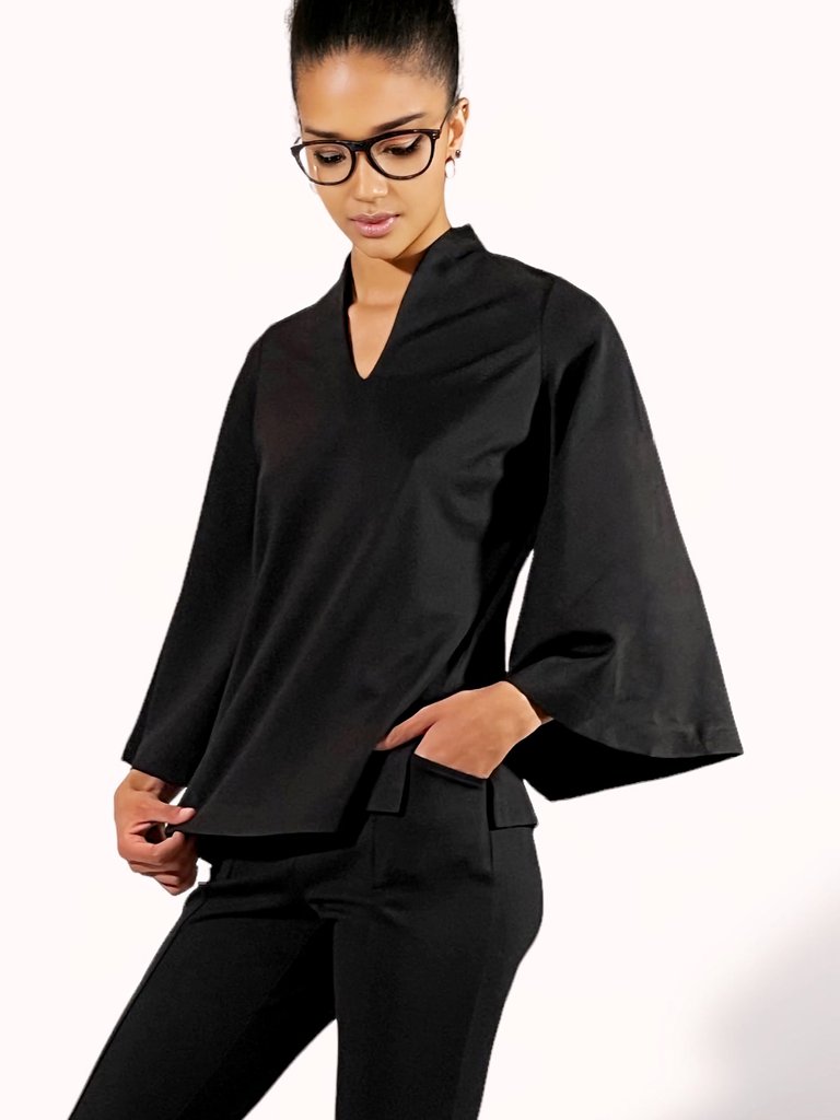 Flutter Sleeve Tunic - The Waverly - Black