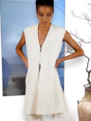 Long Vest with Two-Way Front Zip - The Thames - Pearl