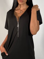 Relaxed Stretch Jersey Zip Front Tunic Dress - The Watts