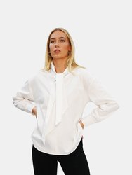 The Charltong Classic Tie Neck White Shirt - Organic Stretch Cotton