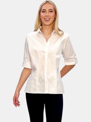 The Franklin Elbow Sleeve Polo Collar Shirt - Organic, stretch cotton  - White
