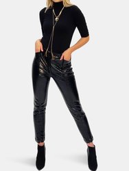 Vegan Leather Embossed Pant - The Bleeker - BLACK