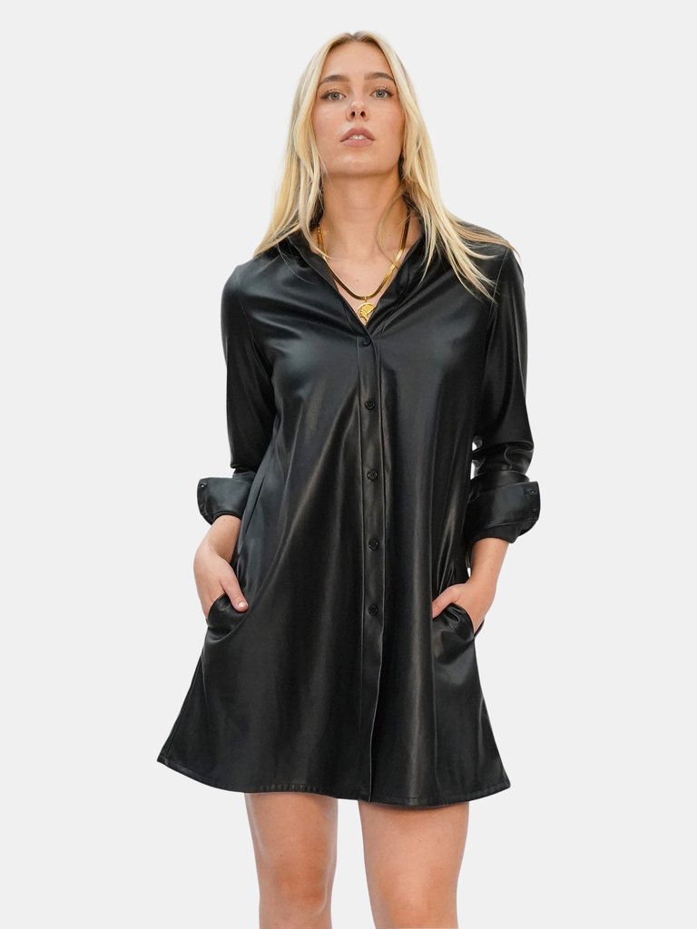 Vegan Leather Long Shirt - The Lafayette - Black