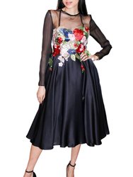 Black Silk Chiffon Lace Applique Gown