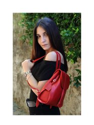 Leather Backpack in Cuoio Red Mod 130