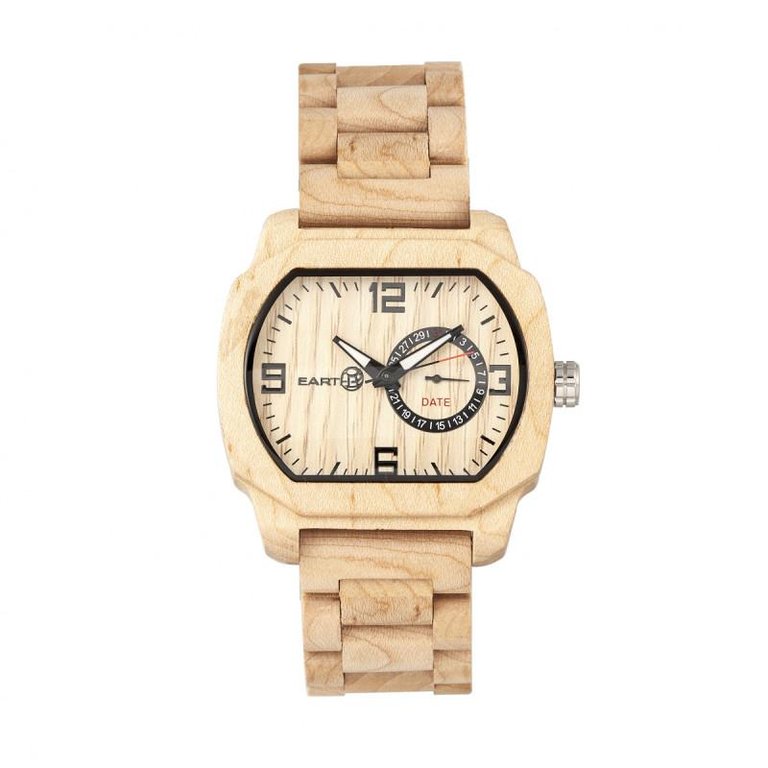 Earth Wood Scaly Bracelet Watch w/Date - Khaki/Tan