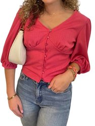 Bubble Sleeve Top - Bright Pink