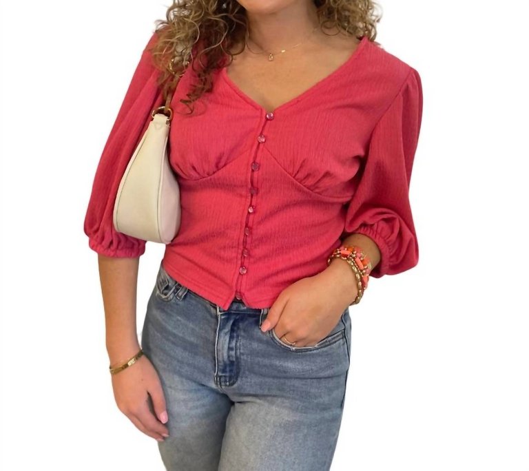 Bubble Sleeve Top - Bright Pink