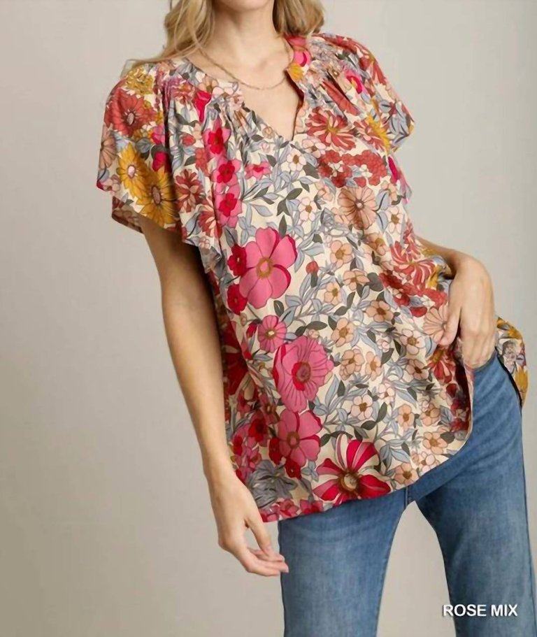 Rose Top In Pink/red Mixture - Pink/Red Mixture