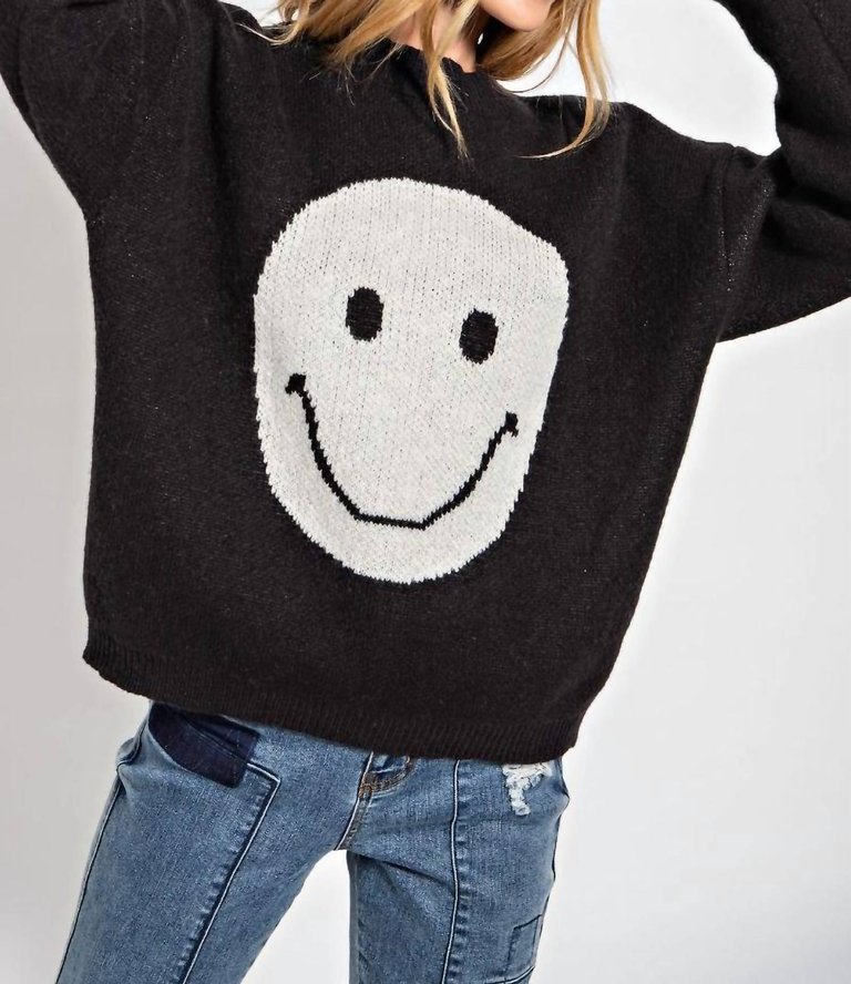 Smiley Face Loose Fit Sweater - Black