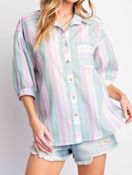 Striped Button Top In Lavender