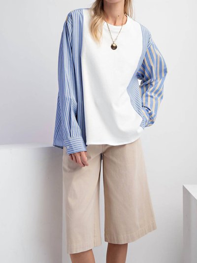 Easel Striped Voile Mixed Knit Top In White/blue Stripe product